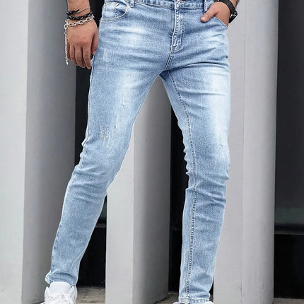 Autumn New Men's Stretch Jeans European American Fashion Casual Vintage Washing Feet Elasticity Denim Trousers Male