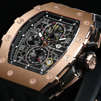 TSAR BOMBA New TB8204 Watch for Men Japan Quartz Chronograph 50M Waterproof Wristwatch Fashion Sport Clock Male Luxury Mens Gift