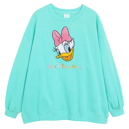 Disney World Disneyland Embroidery Sweatshirt Women Casual Fleece Jumper Mickey Daisy Duck Cartoon Loose Pullover Top O Neck
