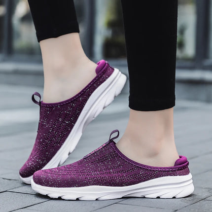 Women's Ultra Light Oversized Running Shoes, Fashionable Fly Woven Breathable Mules Sports Sneakers Plus Size 35-42