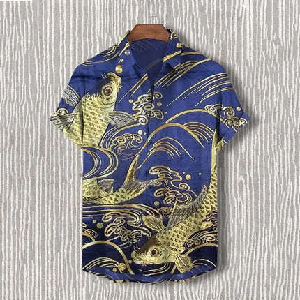 New Men's Casual Short Sleeved Lapel Shirt with 3D Cat Print Fashion Pattern and Comfortable Shirt Top