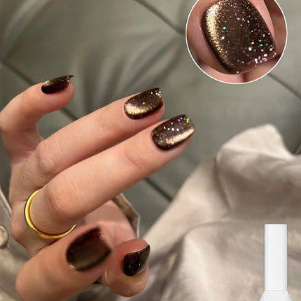 1pcs TC Coffee Brown Cat Eye Gel Nail Polish Whitening Caramel Maillard Brown Glass Bead Nail Art Holiday DIY Nail Polish Design