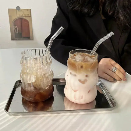 Transparent Glass Cup Exquisite Heat-resistant Tumbler Tea Juice Milk Coffee Mug Water Glasses Stripe Mug Drinkware 350ml-865ml