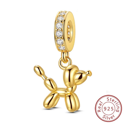 Original 925 Sterling Silver Charm Bead Balloon Poodle Cute Puppy Heart Charm Fit Bracelet Bangle Pendant Women DIY Jewelry Gift