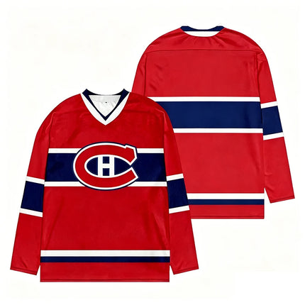 Merch Montreal Canadiens Team Hockey Jersey V-Neck Long Sleeve Athletic Sweatshirt Women Men Player Cosplay Top Shirts