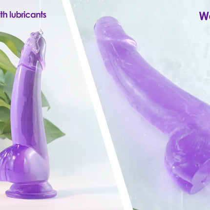 Purple Realistic Dildo Pink Crystal Penis Artificial Soft Smooth Dildo Anal Strap-on Stick with Balls Sex Toy for Women Adult18+
