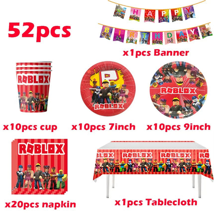Roblox Birthday Party Supplies Kit with Decoration Favors Toys Tableware Gift Bag Paper Products And Balloons for Christmas Cele