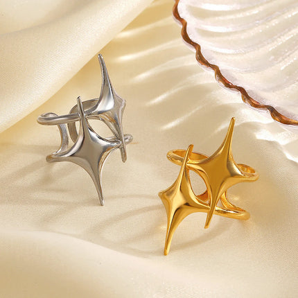 Stainless Steel Ring Punk Vintage Y2K Cross Star Open Rings for Women Fashion Couple Jewelry Gift Simple Senior Sense Adjustable
