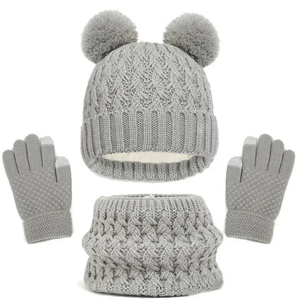 Kids Winter Hat Scarf Gloves Set Girls Knitted Scarf 3pc Set Childs Winter Warm Neck Scarves Beanie Cap For Boy Baby Gloves Suit
