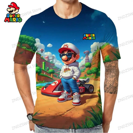 Mario 2024 Y2k Harajuku Style Men's Children's T-Shirt Quick Dry Parent-child Wear Tops Streetwear Fashion 110-6XL Oversize Man