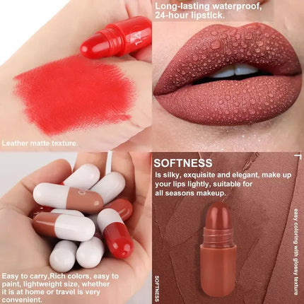 18Pc Mini Capsule Lipstick,Long-Lasting Velvet Matte Capsule Lipstick Set Portable Waterproof Mini Lipstick Valentine's Day Gift