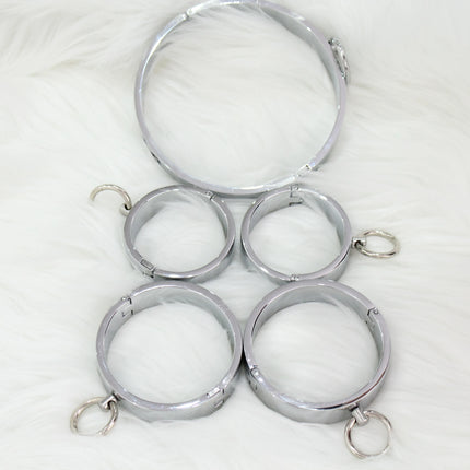 Metal Handcuffs Ankle Cuff with Chain Bondage Collar Restraint Shackles Set BDSM Handcuffs Steel Collars Sex Tool Toys