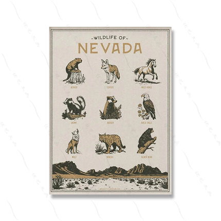 Wisconsin Mexico Kansas Kentucky Nevada Hawaii Wildlife Wall Art Print Vintage Animal Poster Archival Pictures Canvas Painting