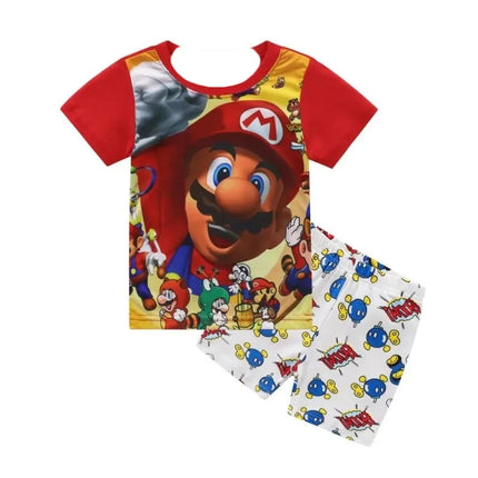 2026 The Marios Bros Children's Clothing Summer Boys Girls Pajamas 2pcs/set Anime Harajuku Printing Short Sleeve Shorts Suit