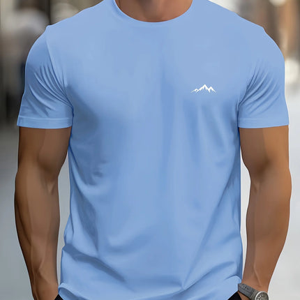 Men's summer 100% pure cotton fashionable casual sports loose mountain print round neck short-sleeved T-shirt top