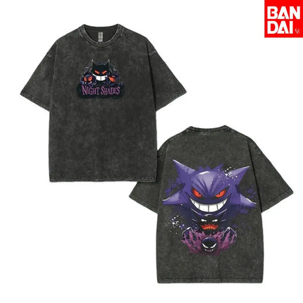 Pokemon Gastly Haunter Gengar T Shirt Men 2026 Summer Vintage Acid Wash Oversized Tee Japanese Anime Streetwear Hip Hop Harajuku