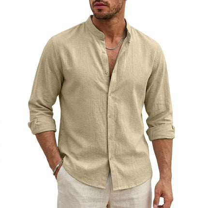 Men's Linen Shirt Beach Long Sleeve Cotton T-Shirt Summer Hawaiian Solid Shirts for Men Work Shirts Button Luxury Gym Tshirts