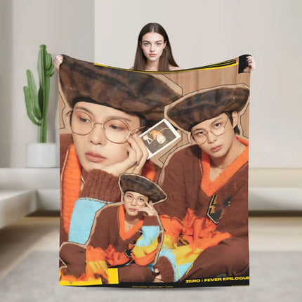 Mingi Kpop Ateez Band Flannel Blanket Autumn  Warm Bedding Throws for Children Outdoor Funny Bedspread Sofa Bed Cover