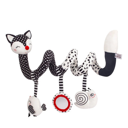 Car Seat Infant Spiral Activity Hanging Toy Newborn Crib Mobile Music Cute Plush Fox Black White Sensory Toy Travel Activity Toy