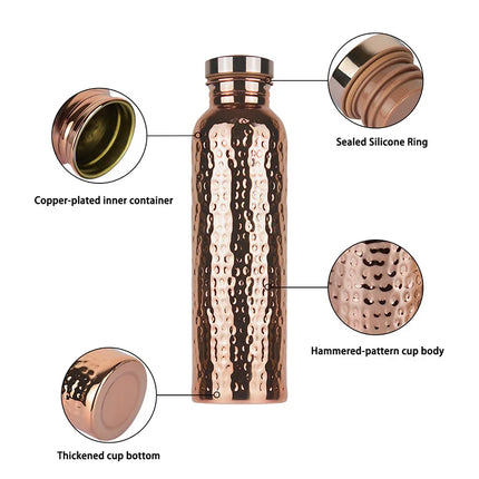 800ML Electroplated Copper Water Bottle One-Click Open Lid Anti-Slip Hammer Pattern Bottle Sports Water Bottle