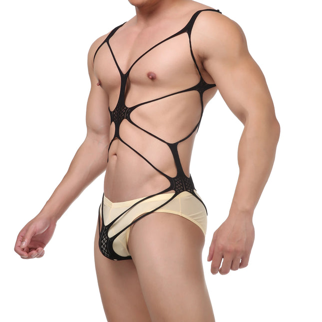 Sexy Bondage Lingerie Fetish One-Piece Lingerie Bodysuit Men Fishnet Underwear Open Butts Hollow Bra Erotic Apparel