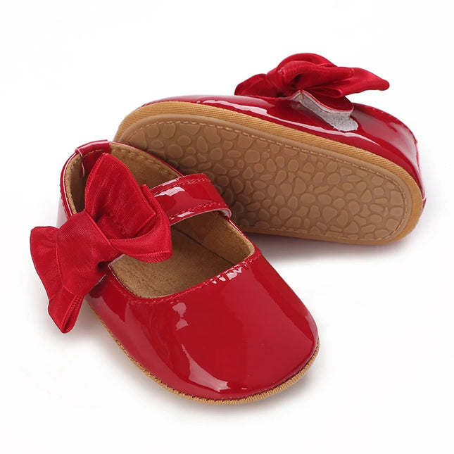 Spring and Autumn Red Comfortable Bow Detail Women's Baby Shoes for Newborns and Girls