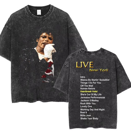 Vintage Washed Michael Jackson King of Pop T-shirt Men Women Retro Gothic Rock T-shirts Men's Punk Oversized T Shirts Streetwear