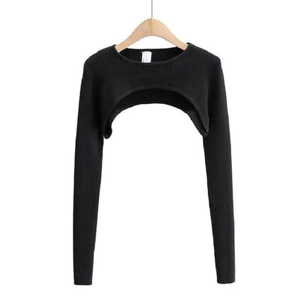 Y2k Aesthetic Clothes O-neck Black White Sexy Harajuku Knitted T-shirt 2024 T-shirts Women Long Sleeve Crop Top Spring Autumn