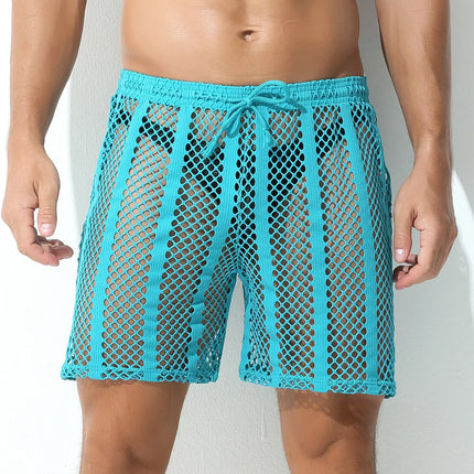 Men Boxers Mesh Sexy Underwear Hollow Lingerie Fishnet Sleepwear See Through Long Leg Boxer Shorts Underpants