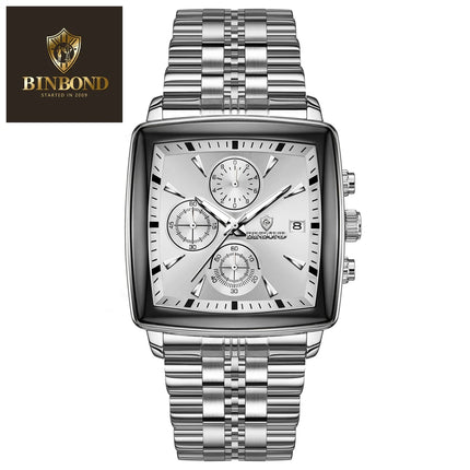 BINBOND Men's Watch Top Brand Luxury Sports Quartz Men's Watches Full Steel Waterproof Chronograph Wristwatch Men Relogio Masculino