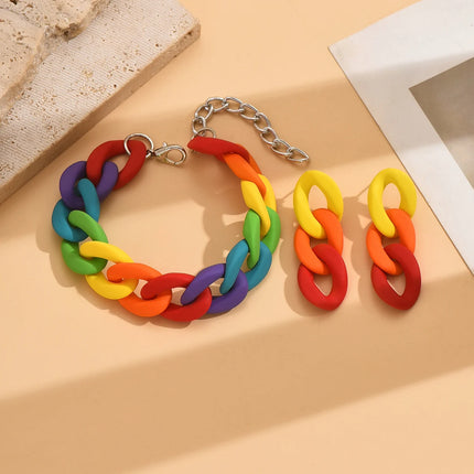 Vintage And Fashionable Acrylic Contrasting Chain Women's Earrings And Bracelet Set, Beautiful Wedding Party Jewelry