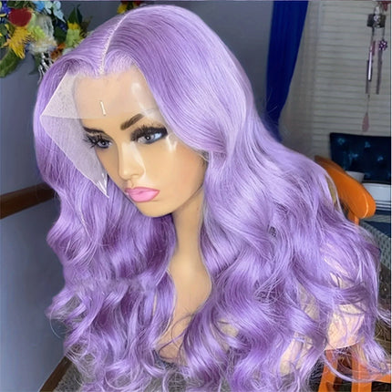 Lavender Purple Wig Long Body Wave  Lace Front Wigs Heat Resistant Light Pruple 13x4 Synthetic And Blend Lace Wigs Cosplay