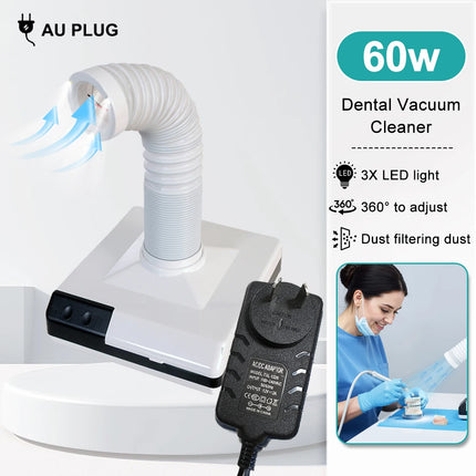 60W Dental lab Vacuum Cleaner Dust Collector Extractor aspirator Retractable LED Suction Machine for Table Polishing Equipment