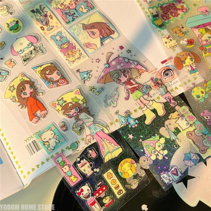 Cute Hand Drawn Anime Girl Stickers, Decorative Craft Material for Scrapbooking, Non-Roll Sticker Sheets
