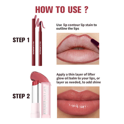 2pcs/set Lip Liner Pencil Smooth Moisturizing Lip Balm Lip Coutour Natural Look Long Lasting Hydrating Lips Makeup Kit