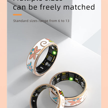 R18 Luxury Color Enamel Stainless Steel Women Smart Ring Stylish Fitness Tracker Female Lady Smart Rings Cute IP68 Waterproof