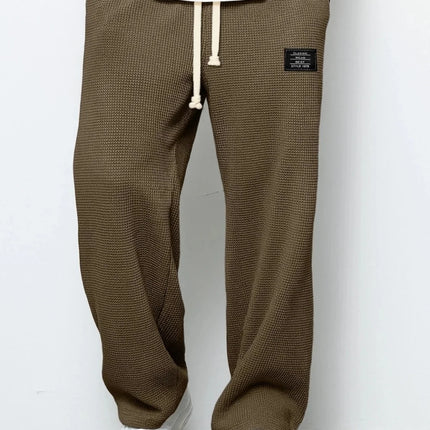Men's Spring-Autumn Trendy Brand Loose-Fitting Stretchy Straight-Leg Sweatpants. Waffle Fabric. Micro-Bouncy Sporty Casual Pants