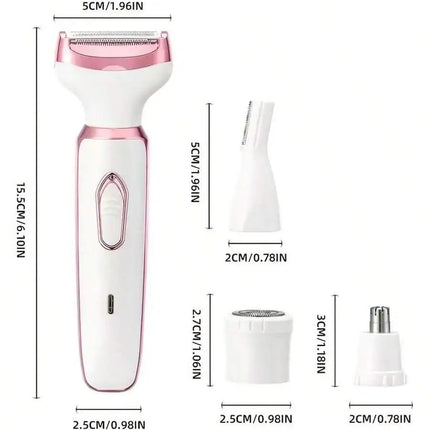 4-in-1 Rechargeable Electric Lady Shaver Set - 500mAh Portable Wet/Dry Trimmer for Face, Nose, Legs & Underarms