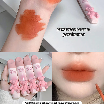 Cute Little Bear Lip Glaze Mist Face Matte Velvet Lipstick Holding Makeup Whitening Lip Cream Coloring Lip Color