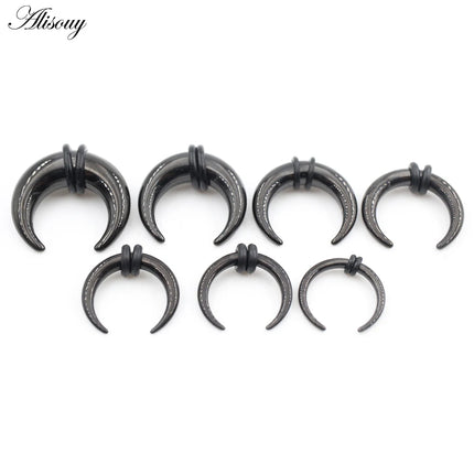 2PCS Stainless Steel C Shape Buffalo Horn Ear Taper Stretcher Expander Septum Captive Tragus Cartilage Piercing Body Jewelry