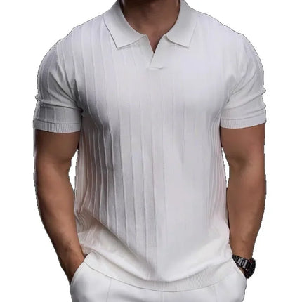 Business Casual Summer New Style Short Sleeve Polo Shirt Men's Knitted Slim Fit Collared Top Trendy Ins Style AE Stock