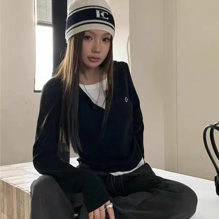 2024 Autumn Winter Long Sleeves Korean Fashion Style O-neck T-shirt For Women Fake Two-Piece T-shirts Ladies Top Tee Clothes