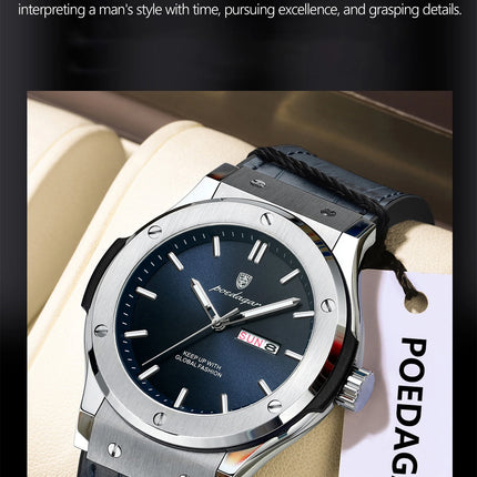 POEDAGAR Luxury Business Watch For Men Waterproof Luminous Date Week Man Wristwatch Silicone Strap Fashion Quartz Men's Watches