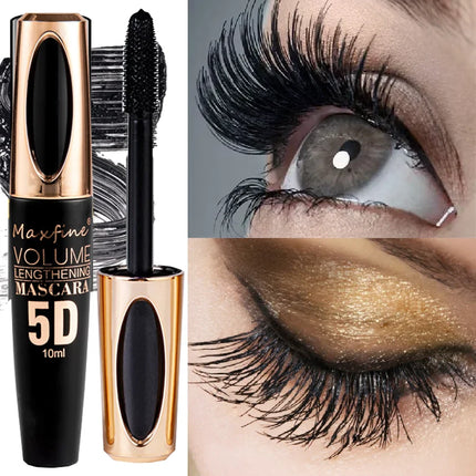 5D Black Waterproof Mascara Lengthens Eyelashes Extension Thick Silk Fiber Mascara Female Makeup Eye Cosmetics Tools for Gifts