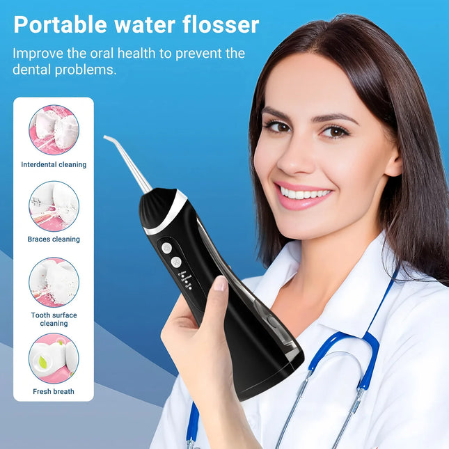 Dental Oral Irrigator Water Flosser Thread Teeth Pick Mouth Washing Machine 4 Nozzles 3 Modes USB Rechargeable 300ml Tank