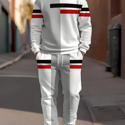 Autumn Casual Men's Long-Sleeve Set Trendy Gradient Print Outdoor Crew Neck Long-Sleeve Top & Casual Pants Two-Piece Set