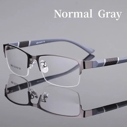 Business Men's Photochromic Myopia Glasses Unisex Half Frame Square Near Sight Eyeglasses Optical Prescription Minus Eyewear