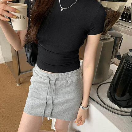 Basic Solid Crop Top Short Sleeve Crewneck Skinny T-shirt Summer Casual Tee for Women y2k Vintage Top Harajuku Streetwear
