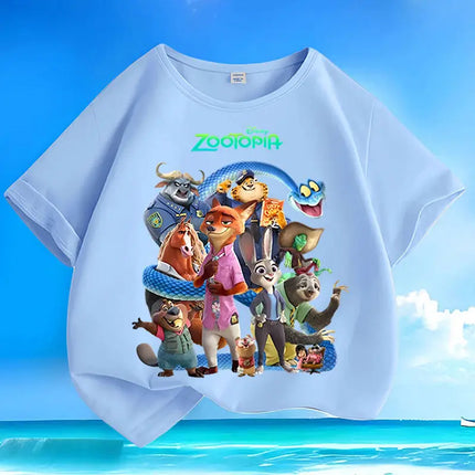 Crazy Zootopia New Fox Rabbit Cartoon Printed Children's T-shirt 2026 Summer New Cotton Versatile Parent Child Short Sleeve
