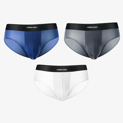 3pcs Ice Silk Men's Underwear Seamless Ultra-Thin Double-Layer Crotch Breathable Men's Briefs Mid-Waist Sexy & Light